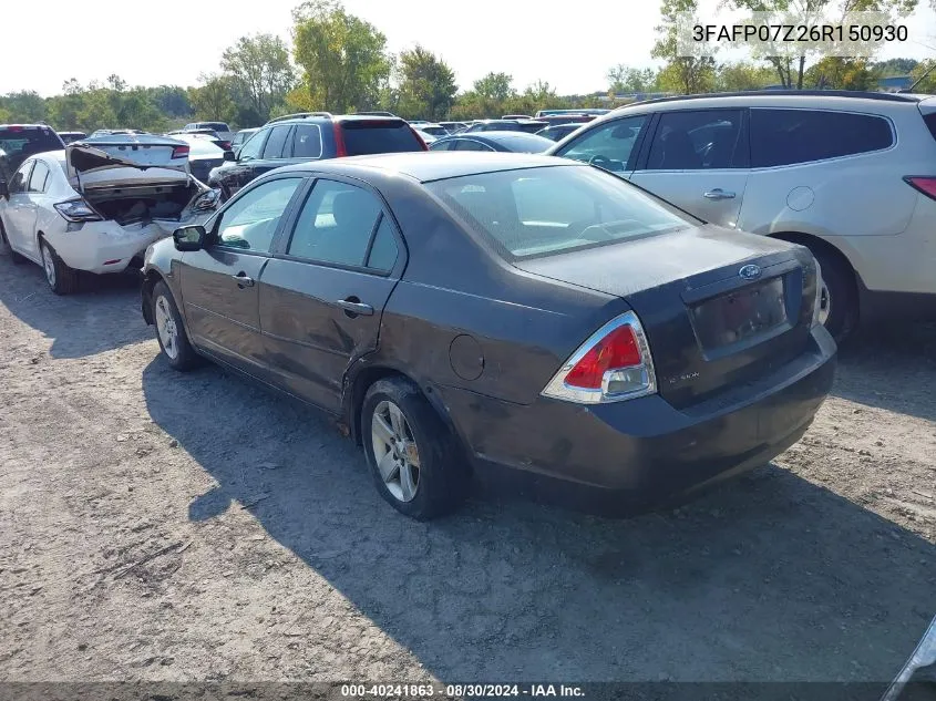 2006 Ford Fusion Se VIN: 3FAFP07Z26R150930 Lot: 40241863