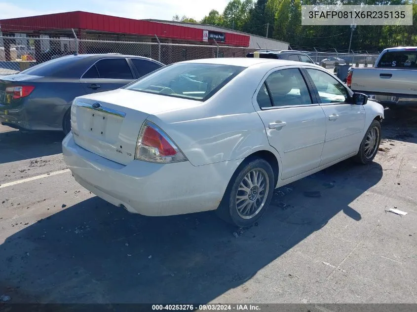 2006 Ford Fusion Sel VIN: 3FAFP081X6R235135 Lot: 40253276