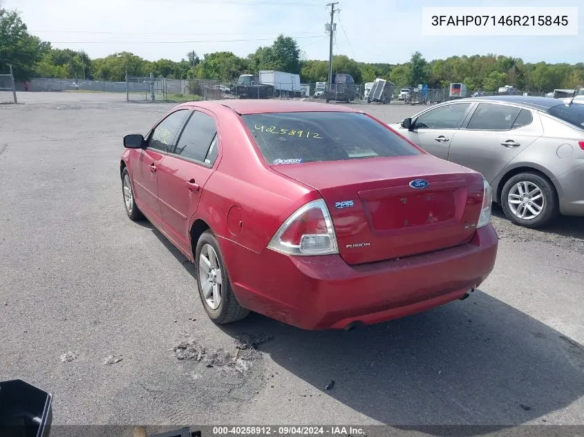 2006 Ford Fusion Se VIN: 3FAHP07146R215845 Lot: 40258912