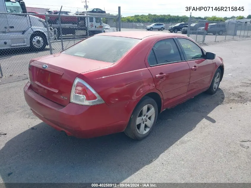 2006 Ford Fusion Se VIN: 3FAHP07146R215845 Lot: 40258912