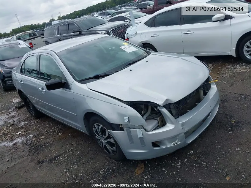 2006 Ford Fusion Se VIN: 3FAFP07Z86R152584 Lot: 40279290