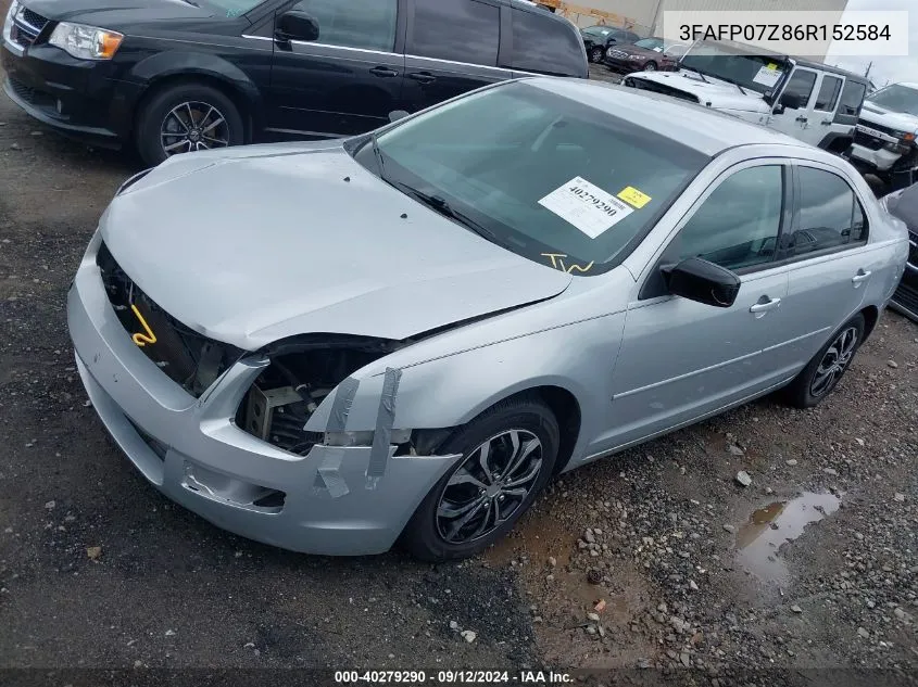 2006 Ford Fusion Se VIN: 3FAFP07Z86R152584 Lot: 40279290