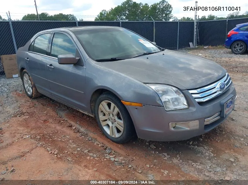 2006 Ford Fusion Sel VIN: 3FAHP08106R110041 Lot: 40307184