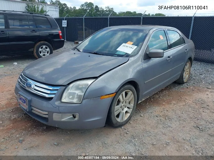 2006 Ford Fusion Sel VIN: 3FAHP08106R110041 Lot: 40307184