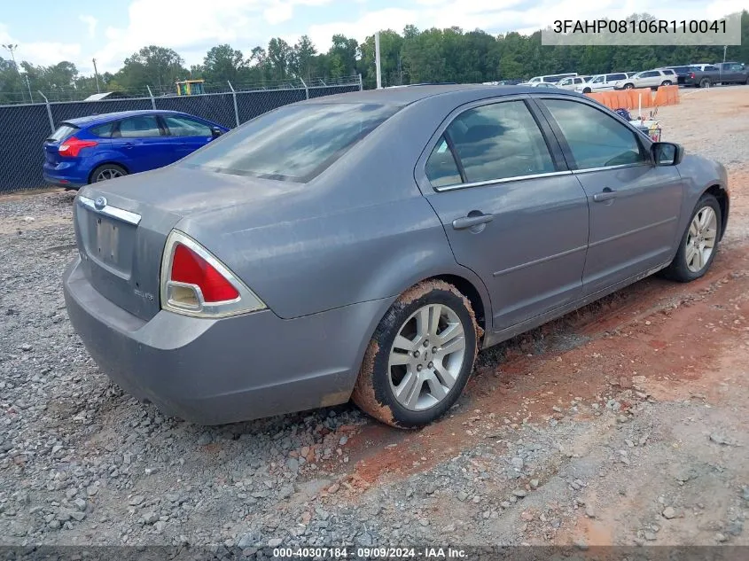 2006 Ford Fusion Sel VIN: 3FAHP08106R110041 Lot: 40307184