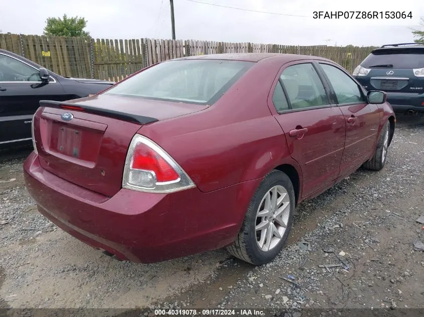 2006 Ford Fusion Se VIN: 3FAHP07Z86R153064 Lot: 40319078