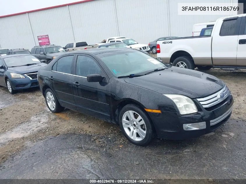 2006 Ford Fusion Sel VIN: 3FAHP08116R186769 Lot: 40329476