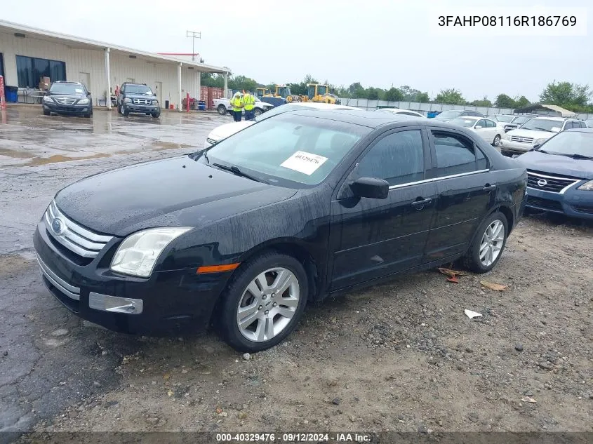 2006 Ford Fusion Sel VIN: 3FAHP08116R186769 Lot: 40329476