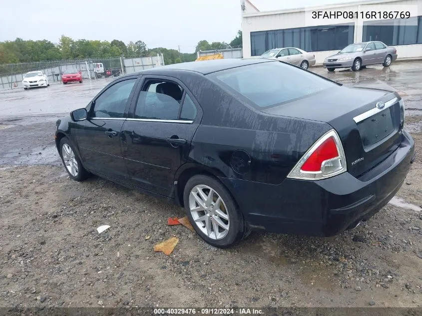 2006 Ford Fusion Sel VIN: 3FAHP08116R186769 Lot: 40329476