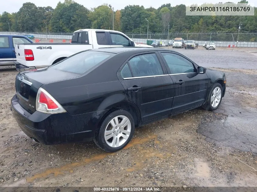 2006 Ford Fusion Sel VIN: 3FAHP08116R186769 Lot: 40329476