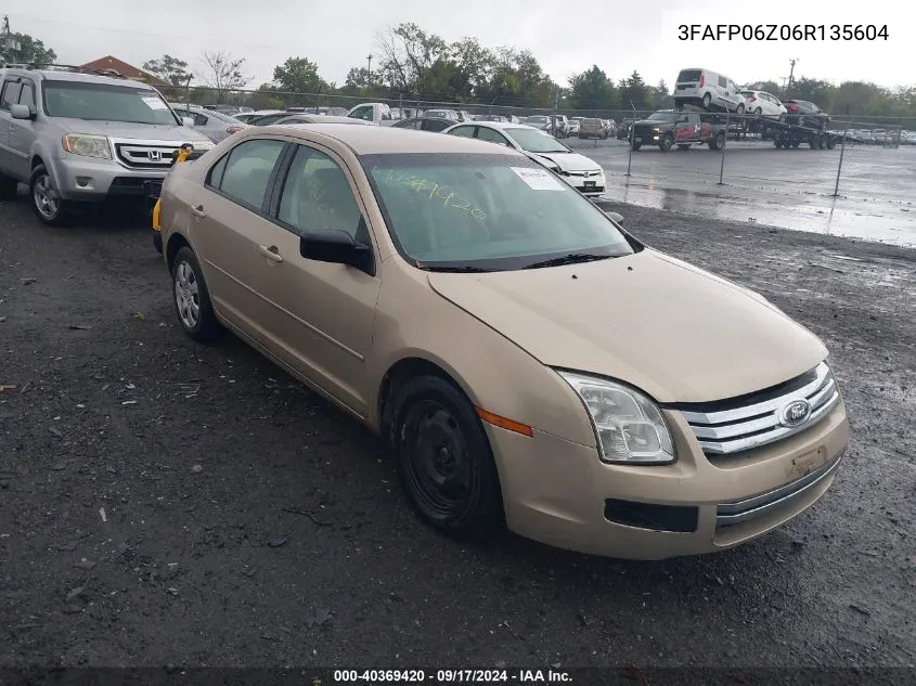 2006 Ford Fusion S VIN: 3FAFP06Z06R135604 Lot: 40369420