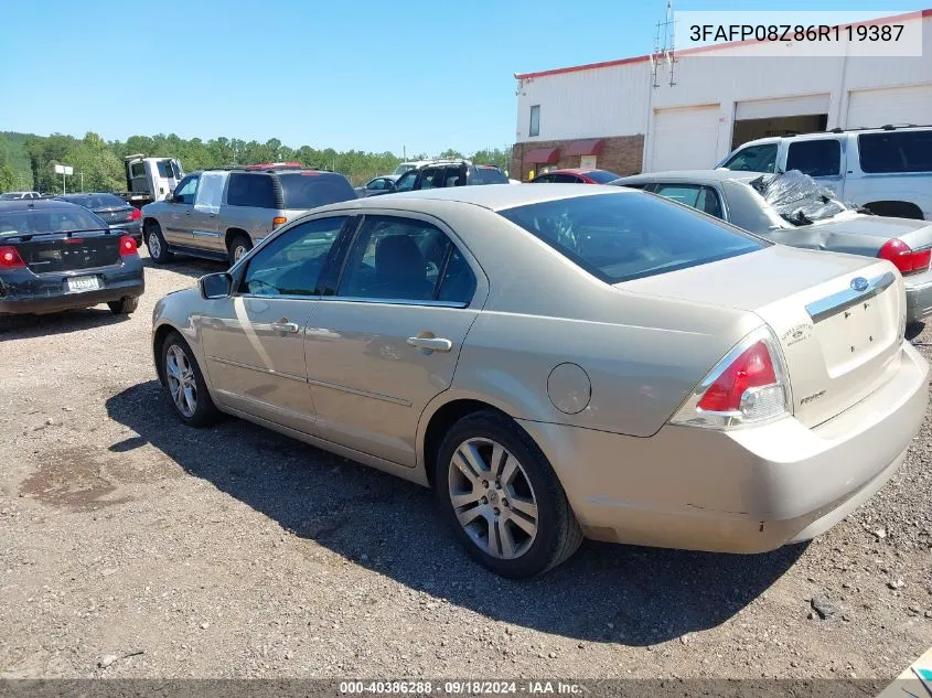 2006 Ford Fusion Sel VIN: 3FAFP08Z86R119387 Lot: 40386288