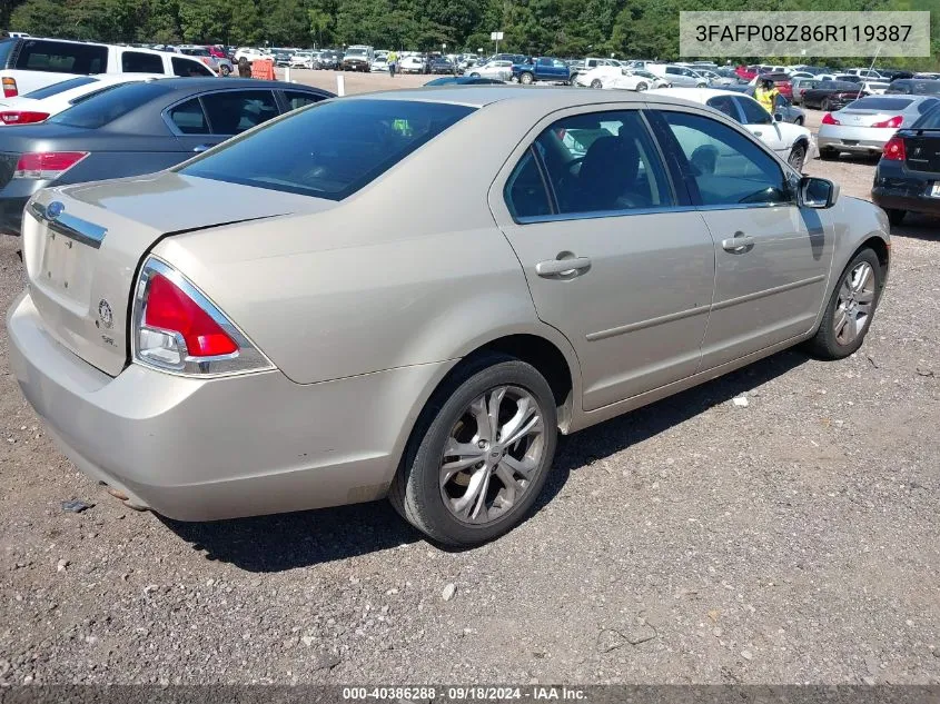 2006 Ford Fusion Sel VIN: 3FAFP08Z86R119387 Lot: 40386288