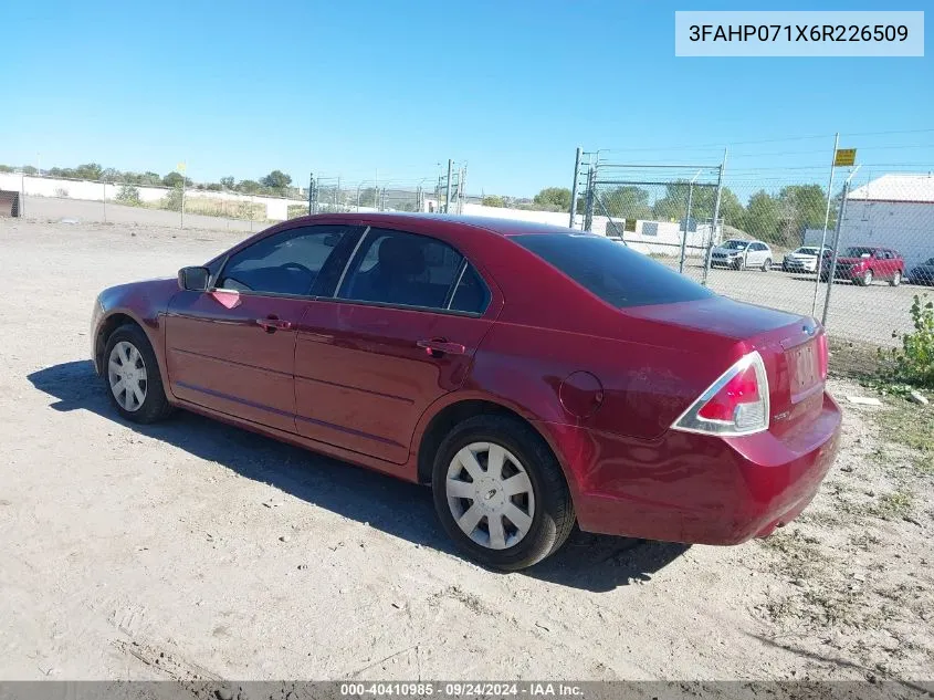 2006 Ford Fusion Se VIN: 3FAHP071X6R226509 Lot: 40410985