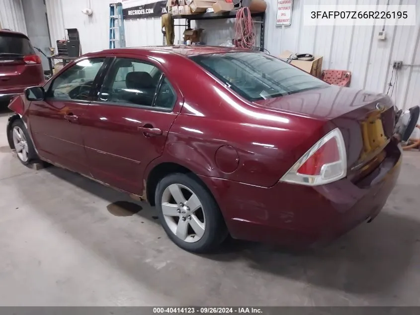 2006 Ford Fusion Se VIN: 3FAFP07Z66R226195 Lot: 40414123