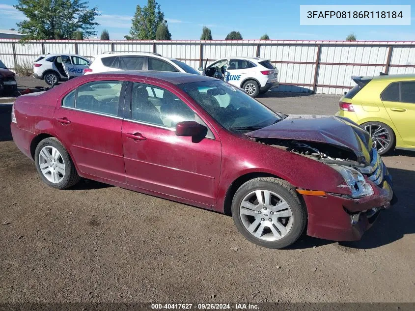 2006 Ford Fusion Sel VIN: 3FAFP08186R118184 Lot: 40417627