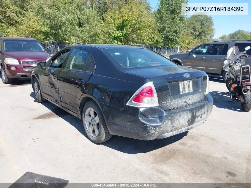 2006 Ford Fusion Se VIN: 3FAFP07Z16R184390 Lot: 40466601