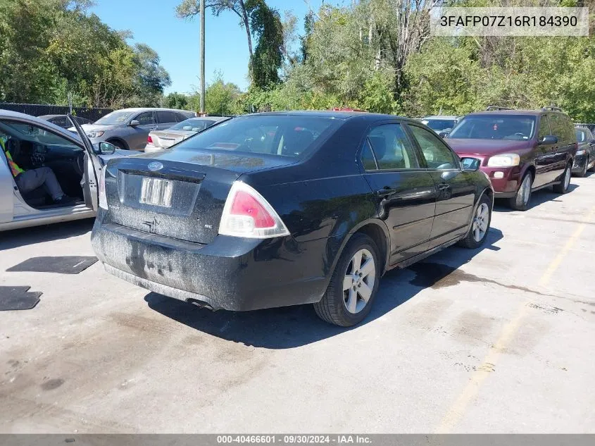 2006 Ford Fusion Se VIN: 3FAFP07Z16R184390 Lot: 40466601