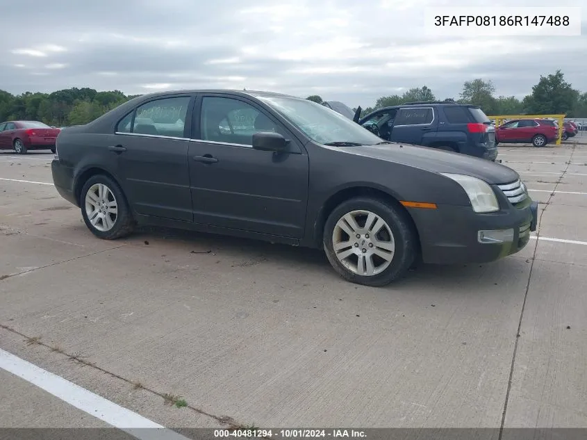 2006 Ford Fusion Sel VIN: 3FAFP08186R147488 Lot: 40481294