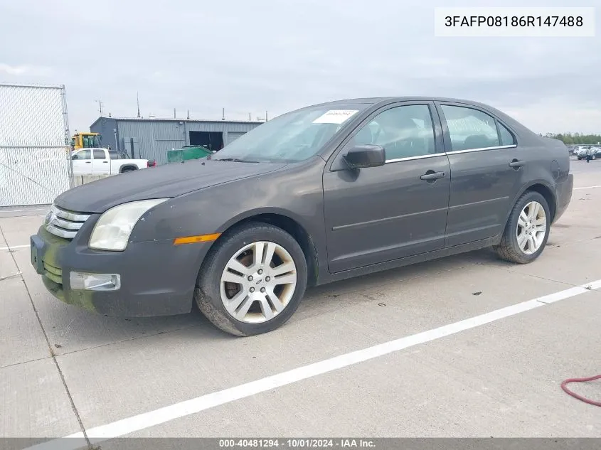 2006 Ford Fusion Sel VIN: 3FAFP08186R147488 Lot: 40481294