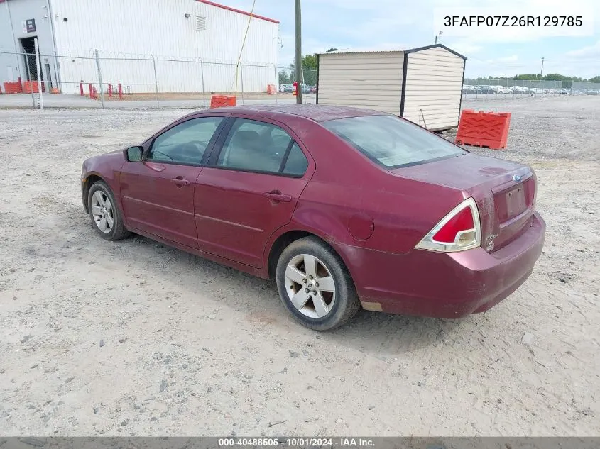 2006 Ford Fusion Se VIN: 3FAFP07Z26R129785 Lot: 40488505