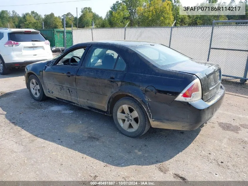 2006 Ford Fusion Se VIN: 3FAFP07186R114217 Lot: 40491887