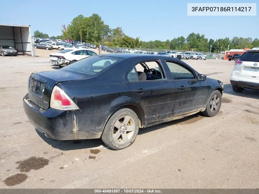 2006 Ford Fusion Se VIN: 3FAFP07186R114217 Lot: 40491887