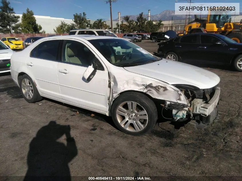 2006 Ford Fusion Sel VIN: 3FAHP08116R102403 Lot: 40545413