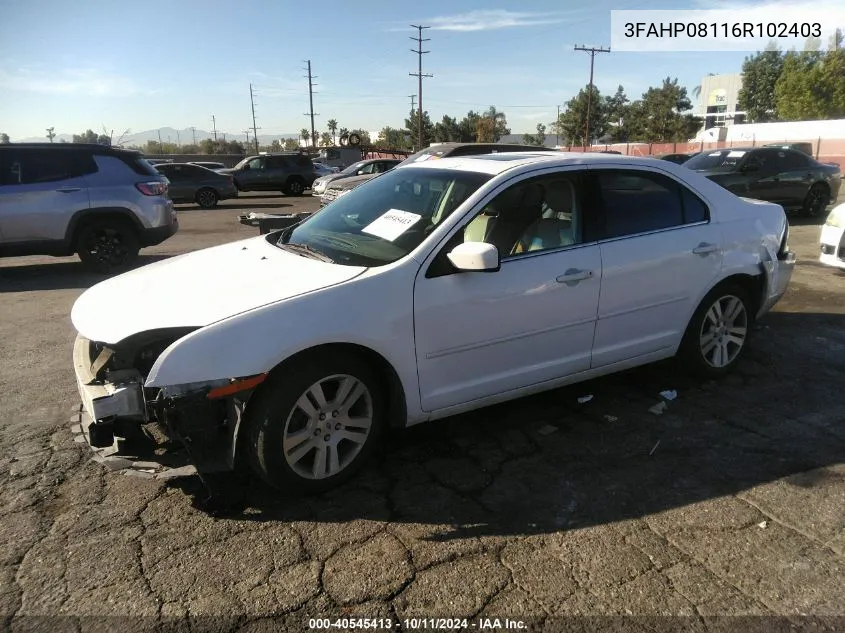 2006 Ford Fusion Sel VIN: 3FAHP08116R102403 Lot: 40545413