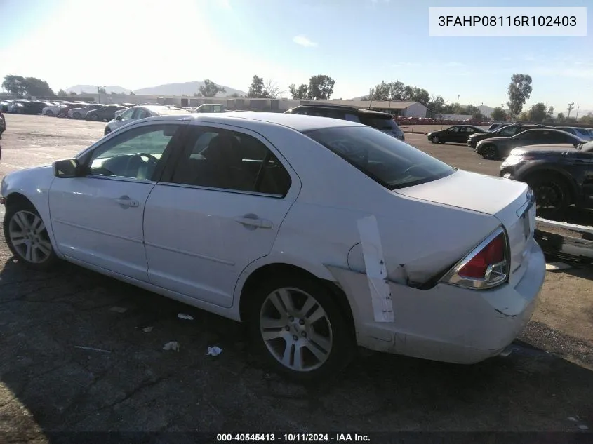 2006 Ford Fusion Sel VIN: 3FAHP08116R102403 Lot: 40545413