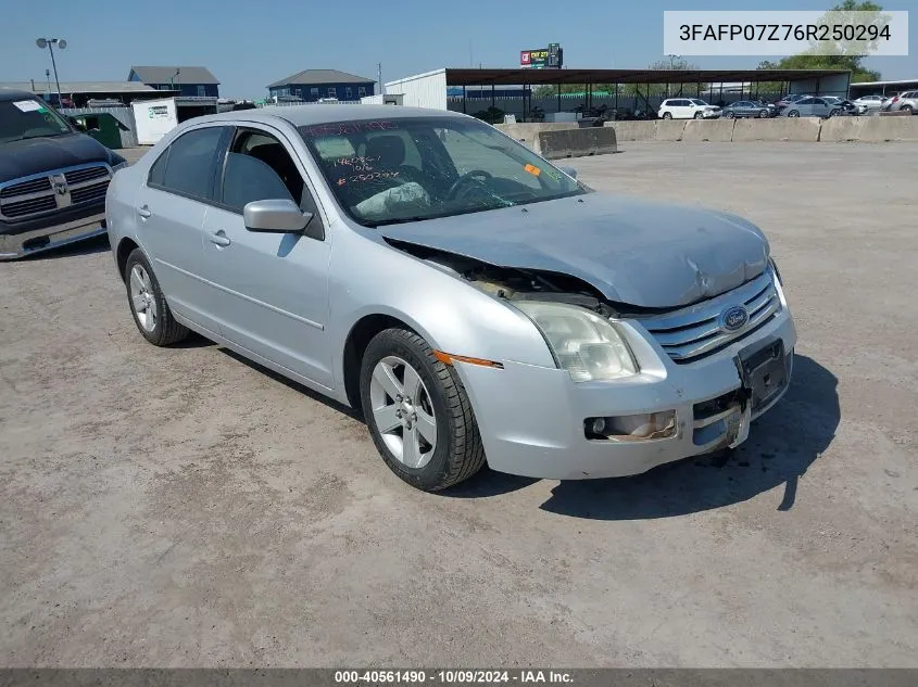 2006 Ford Fusion Se VIN: 3FAFP07Z76R250294 Lot: 40561490