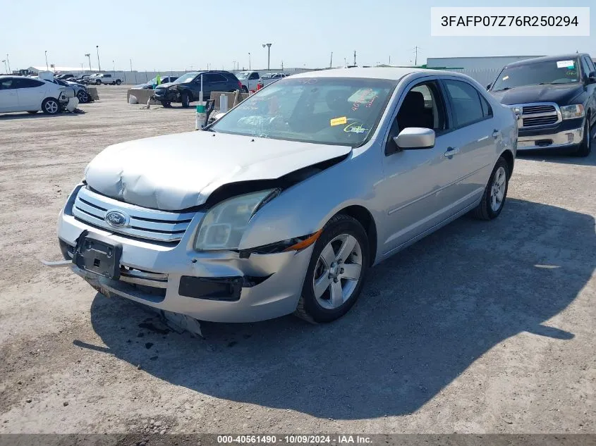 2006 Ford Fusion Se VIN: 3FAFP07Z76R250294 Lot: 40561490