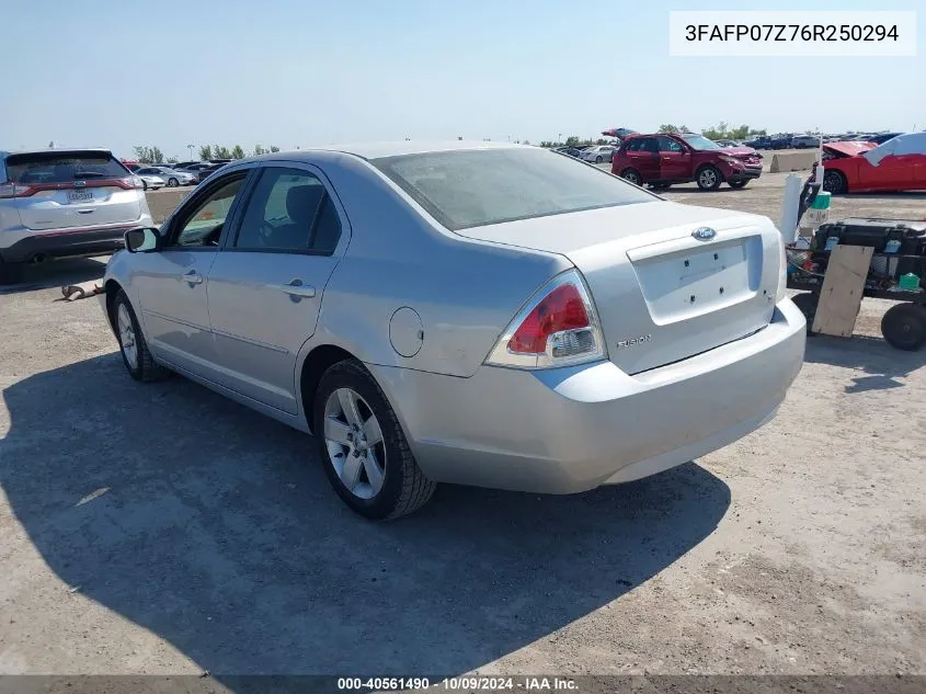 2006 Ford Fusion Se VIN: 3FAFP07Z76R250294 Lot: 40561490