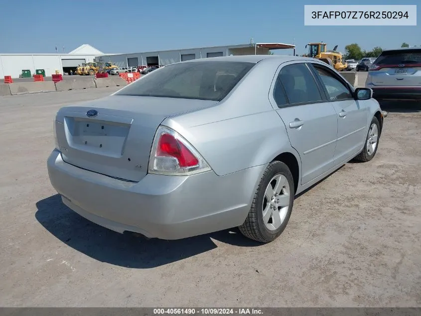 2006 Ford Fusion Se VIN: 3FAFP07Z76R250294 Lot: 40561490