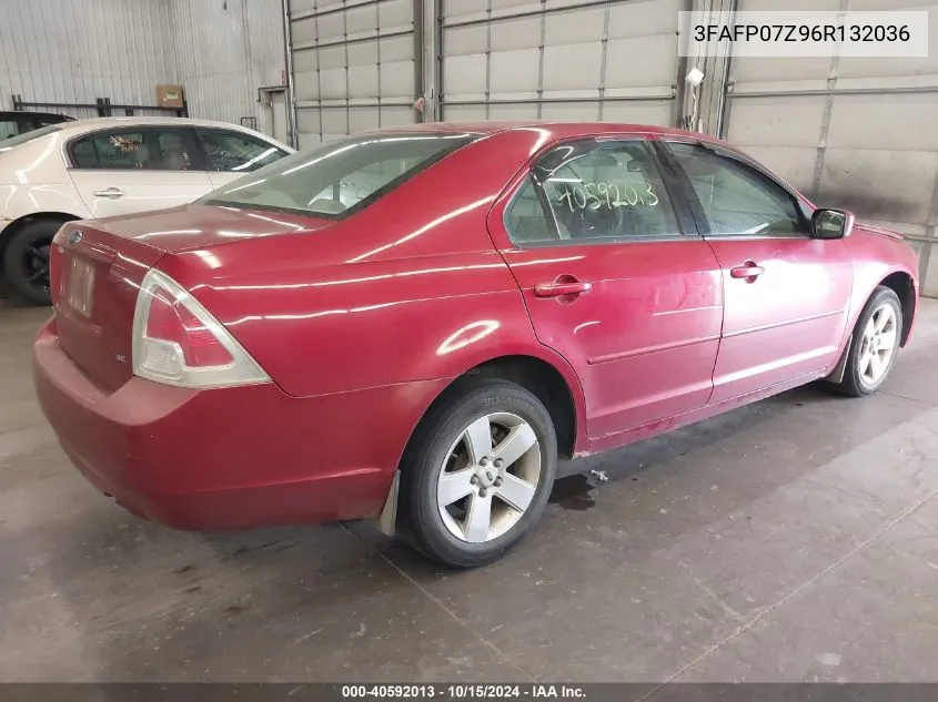 2006 Ford Fusion Se VIN: 3FAFP07Z96R132036 Lot: 40592013