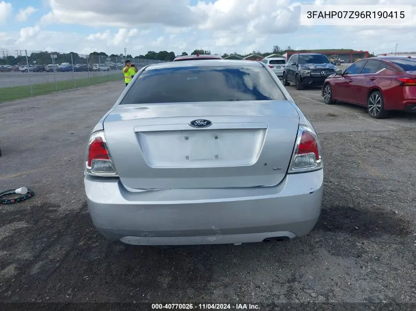 2006 Ford Fusion Se VIN: 3FAHP07Z96R190415 Lot: 40770026