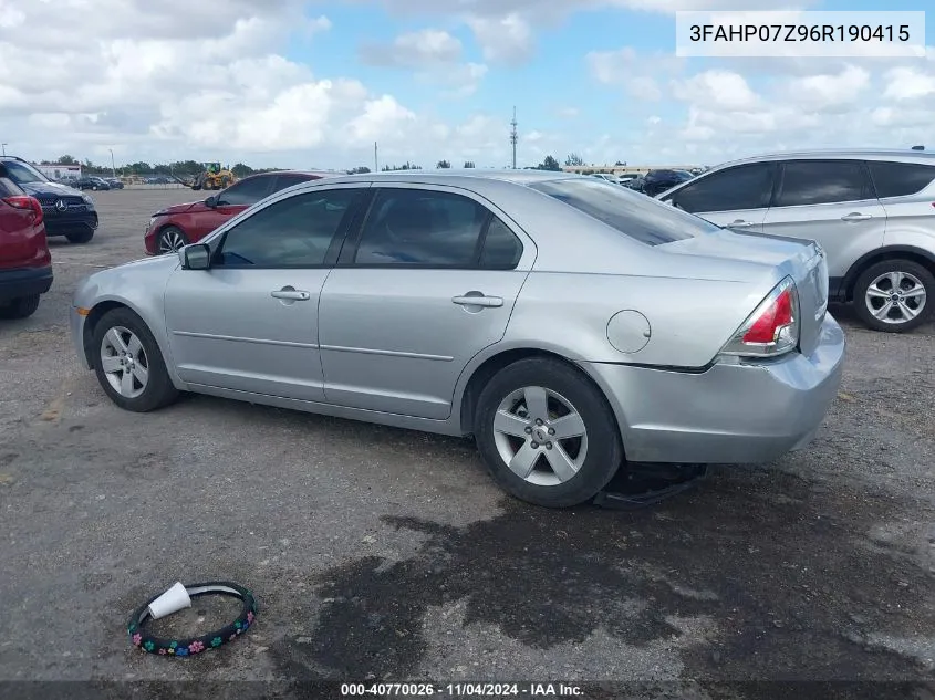 2006 Ford Fusion Se VIN: 3FAHP07Z96R190415 Lot: 40770026