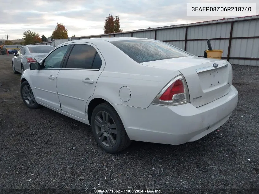 2006 Ford Fusion Sel VIN: 3FAFP08Z06R218740 Lot: 40771562