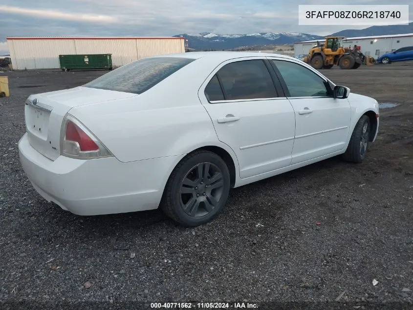 2006 Ford Fusion Sel VIN: 3FAFP08Z06R218740 Lot: 40771562