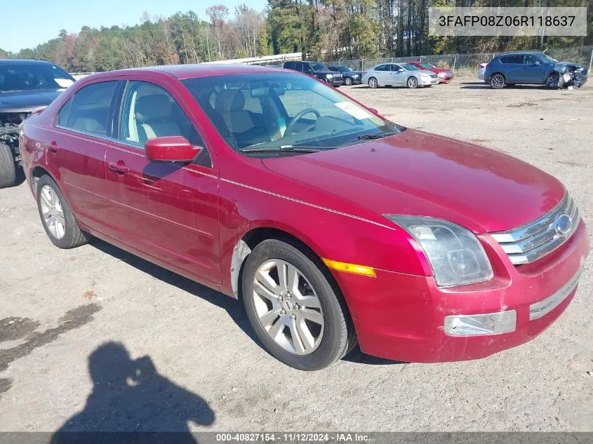 2006 Ford Fusion Sel VIN: 3FAFP08Z06R118637 Lot: 40827154