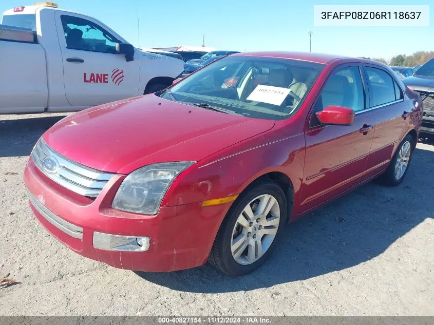 2006 Ford Fusion Sel VIN: 3FAFP08Z06R118637 Lot: 40827154