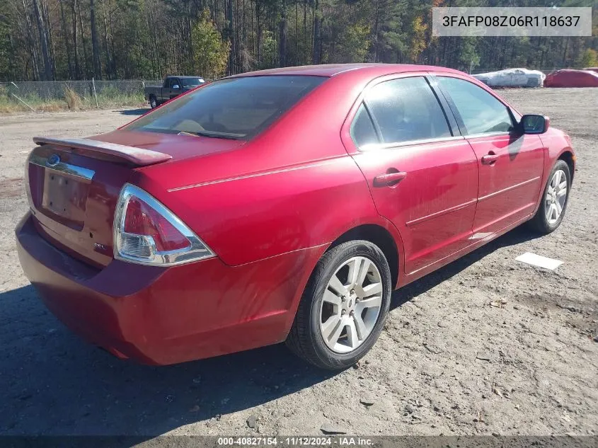 2006 Ford Fusion Sel VIN: 3FAFP08Z06R118637 Lot: 40827154