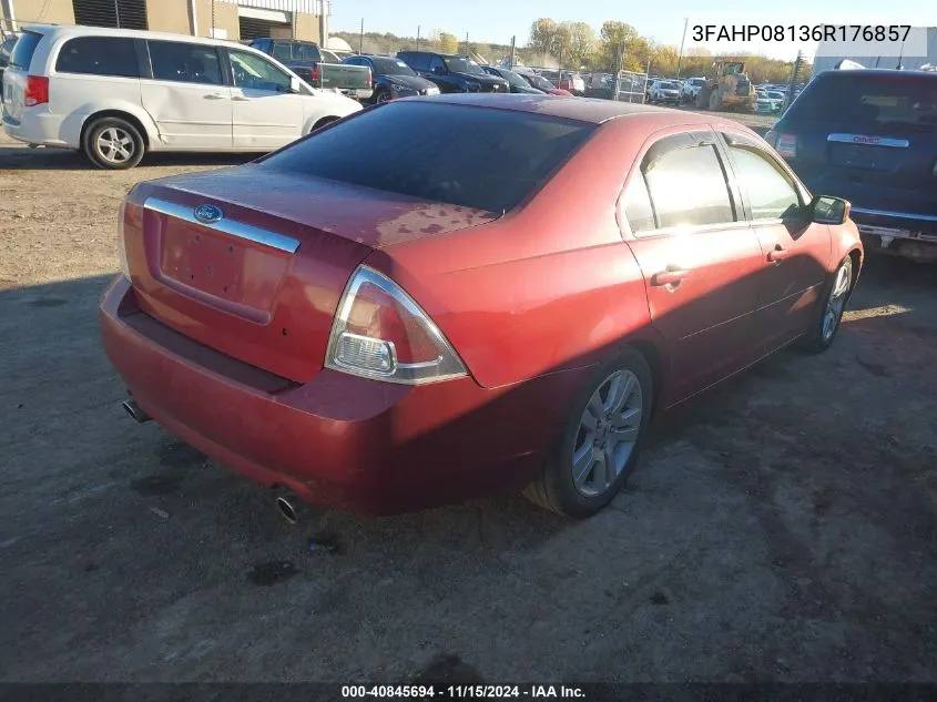 2006 Ford Fusion Sel VIN: 3FAHP08136R176857 Lot: 40845694