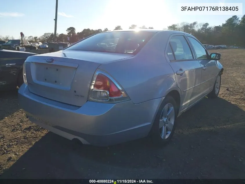 2006 Ford Fusion Se VIN: 3FAHP07176R138405 Lot: 40880224