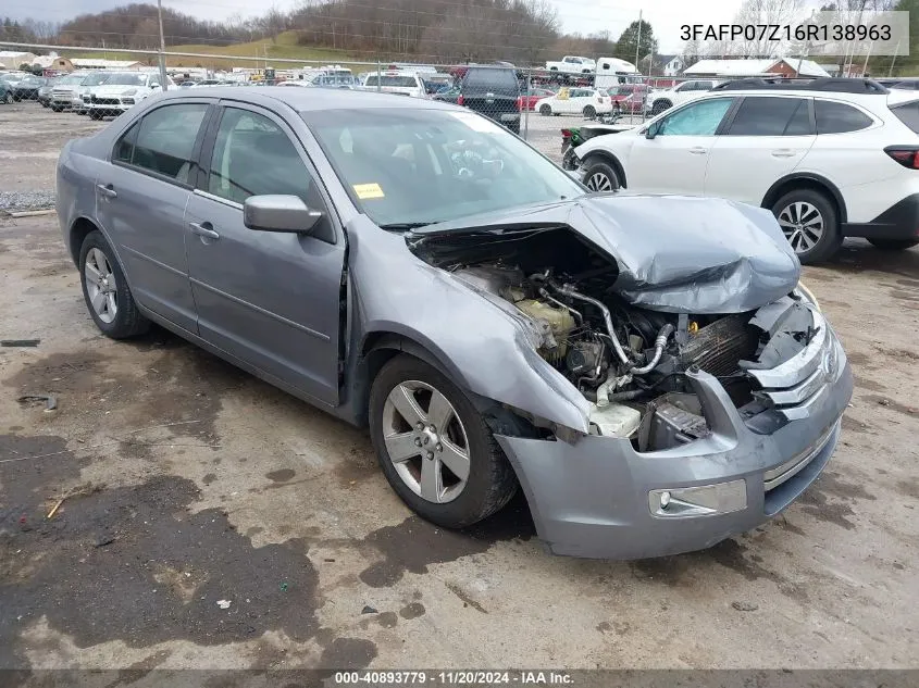 2006 Ford Fusion Se VIN: 3FAFP07Z16R138963 Lot: 40893779