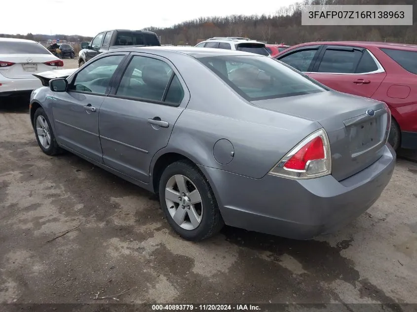 2006 Ford Fusion Se VIN: 3FAFP07Z16R138963 Lot: 40893779