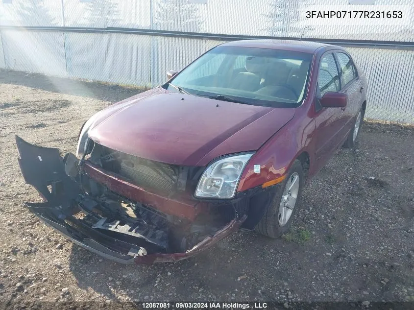 2007 Ford Fusion Se VIN: 3FAHP07177R231653 Lot: 12087081