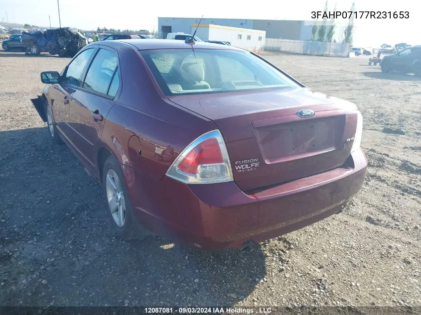 2007 Ford Fusion Se VIN: 3FAHP07177R231653 Lot: 12087081