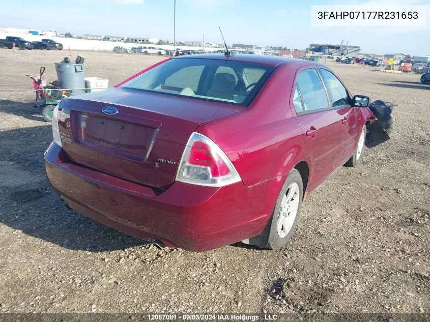 2007 Ford Fusion Se VIN: 3FAHP07177R231653 Lot: 12087081