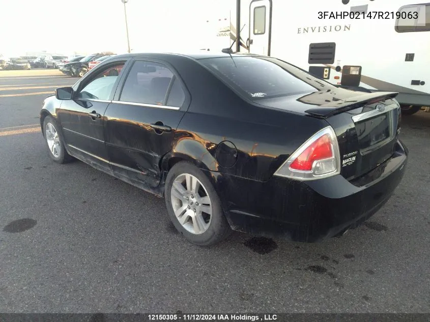 2007 Ford Fusion Sel VIN: 3FAHP02147R219063 Lot: 12150305